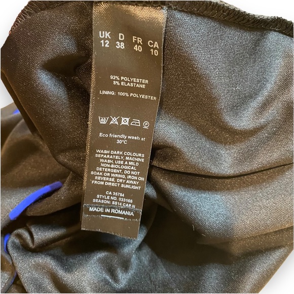 NWOT Precise Petite Jersey Sleeveless Blue Black Polka Dot Pencil Dress Size 10 - Picture 13 of 15